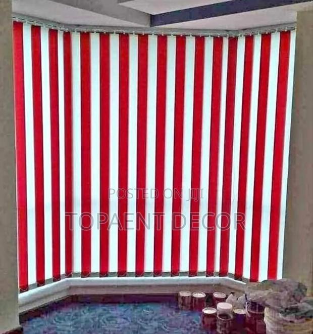 Red And White Custom Made Rationed Office Window Blinds - main view