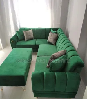 Green Velvet L-shaped Sectional Sofa