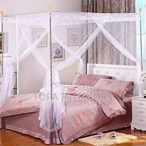 Foldable White 5x6 Bed Mosquito Nets With Four Stands