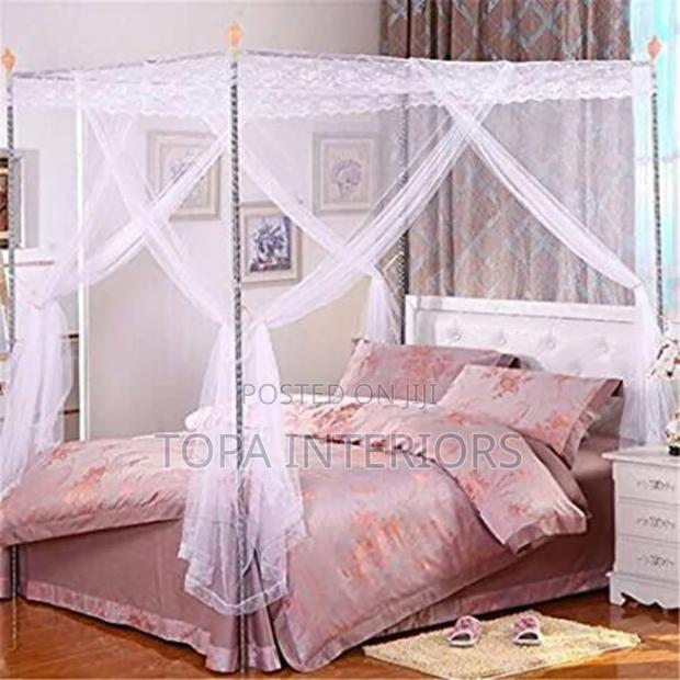 Foldable White 5x6 Bed Mosquito Nets With Four Stands
