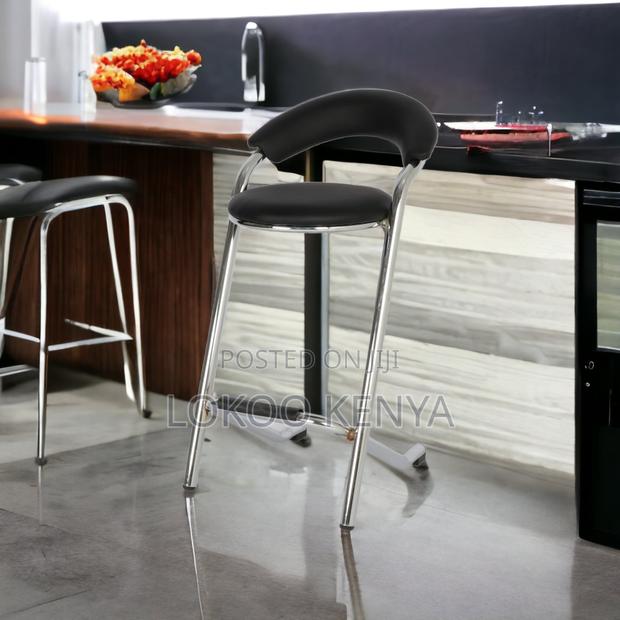 Stool; Leather-Chrome Home Kitchen Counter Barstool With Footrest - thumbnail 2