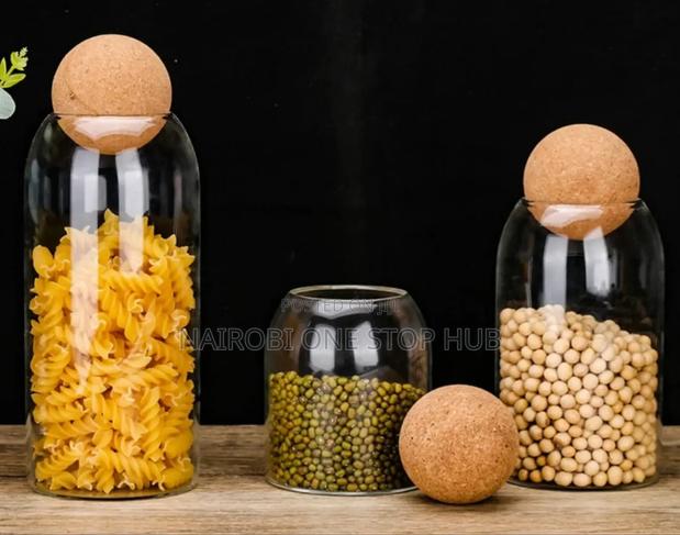 Elegant Glass Storage Jar With Cork Lid 3pcs