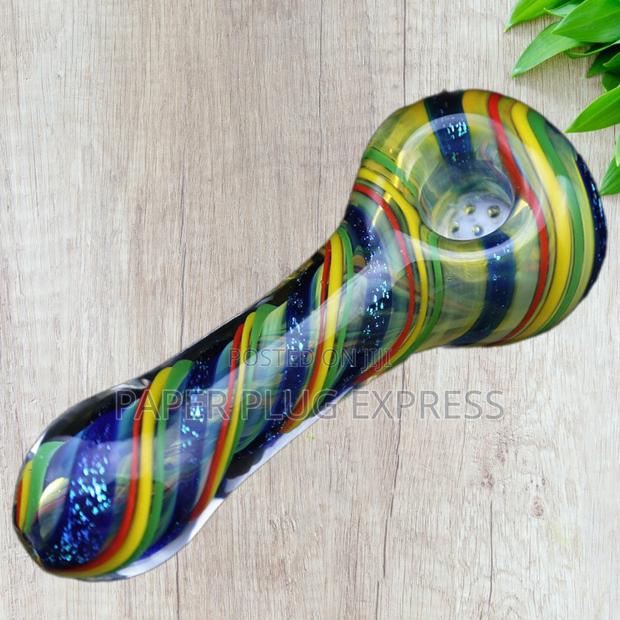Hippculture Striped Rainbow Smoking Glass Pipe - Multi-Coloured
