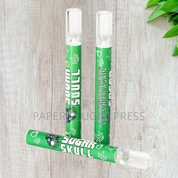 Sugar Skull Chillum Smoking Straight Design Glass Pipe - main view