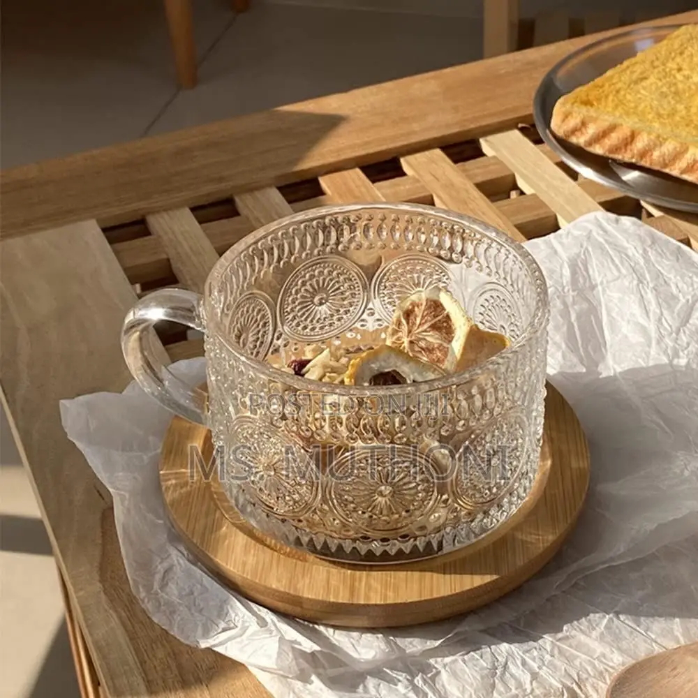 4 PCS Vintage Glass Coffee Mugs With a Bamboo Lid
