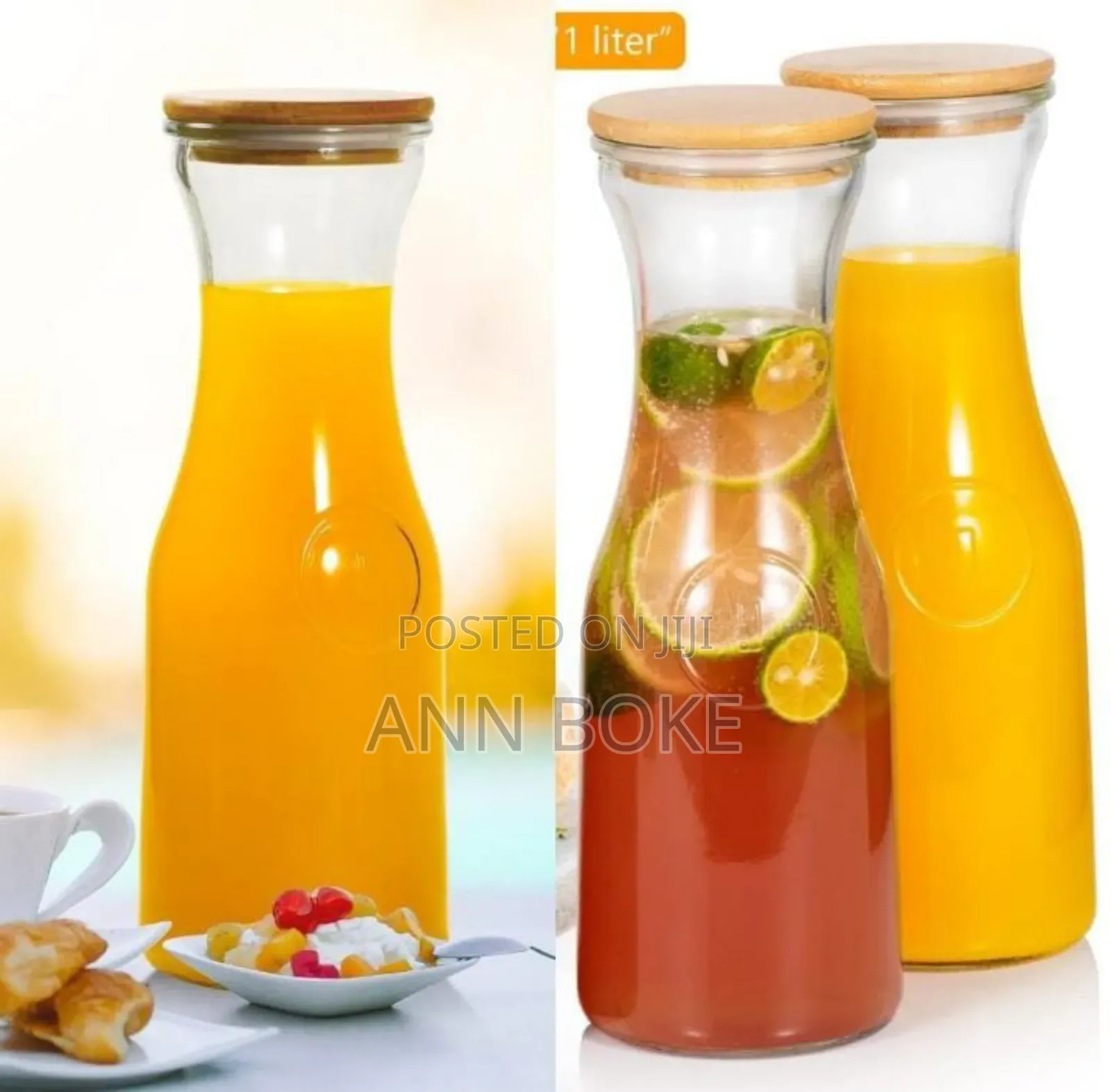 *Juice Storage Glass Jar/Carafe With Bamboo Lid