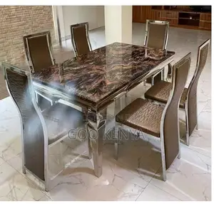 Home Dining Set; 4-Seater Black and Gold Leather Chairs With Table