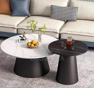 Home Table; Round Twin Marble Table Set With Metal Base - thumbnail 2