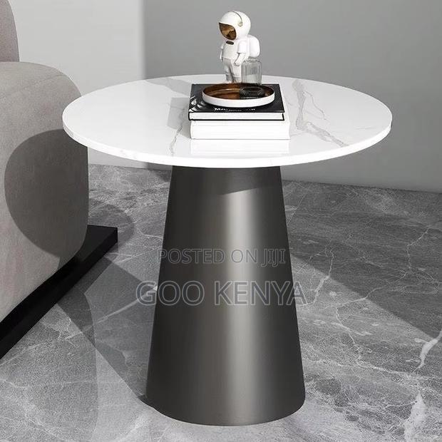 Home Table; Round Twin Marble Table Set With Metal Base - thumbnail 3