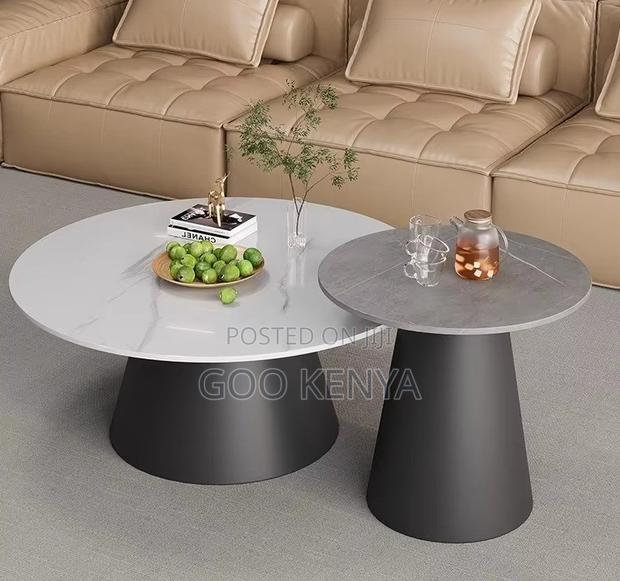 Home Table; Round Twin Marble Table Set With Metal Base - thumbnail 4