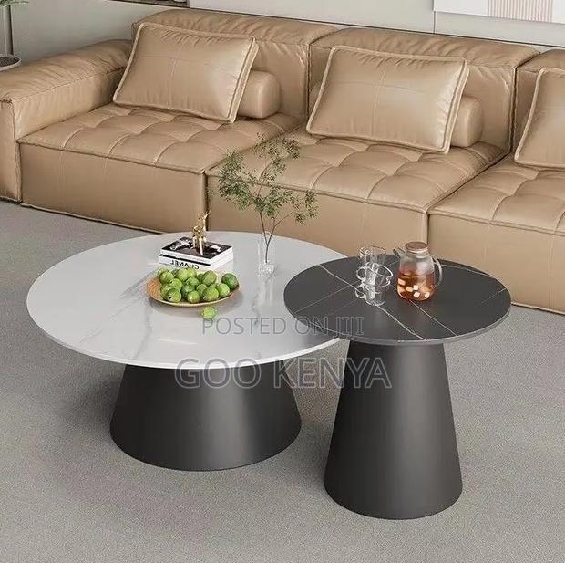 Home Table; Round Twin Marble Table Set With Metal Base - thumbnail 5