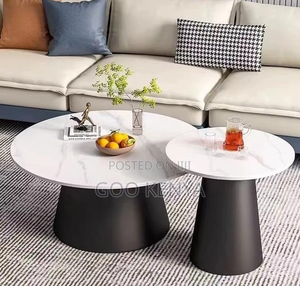 Home Table; Round Twin Marble Table Set With Metal Base - thumbnail 6