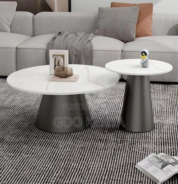 Home Table; Round Twin Marble Table Set With Metal Base - thumbnail 7