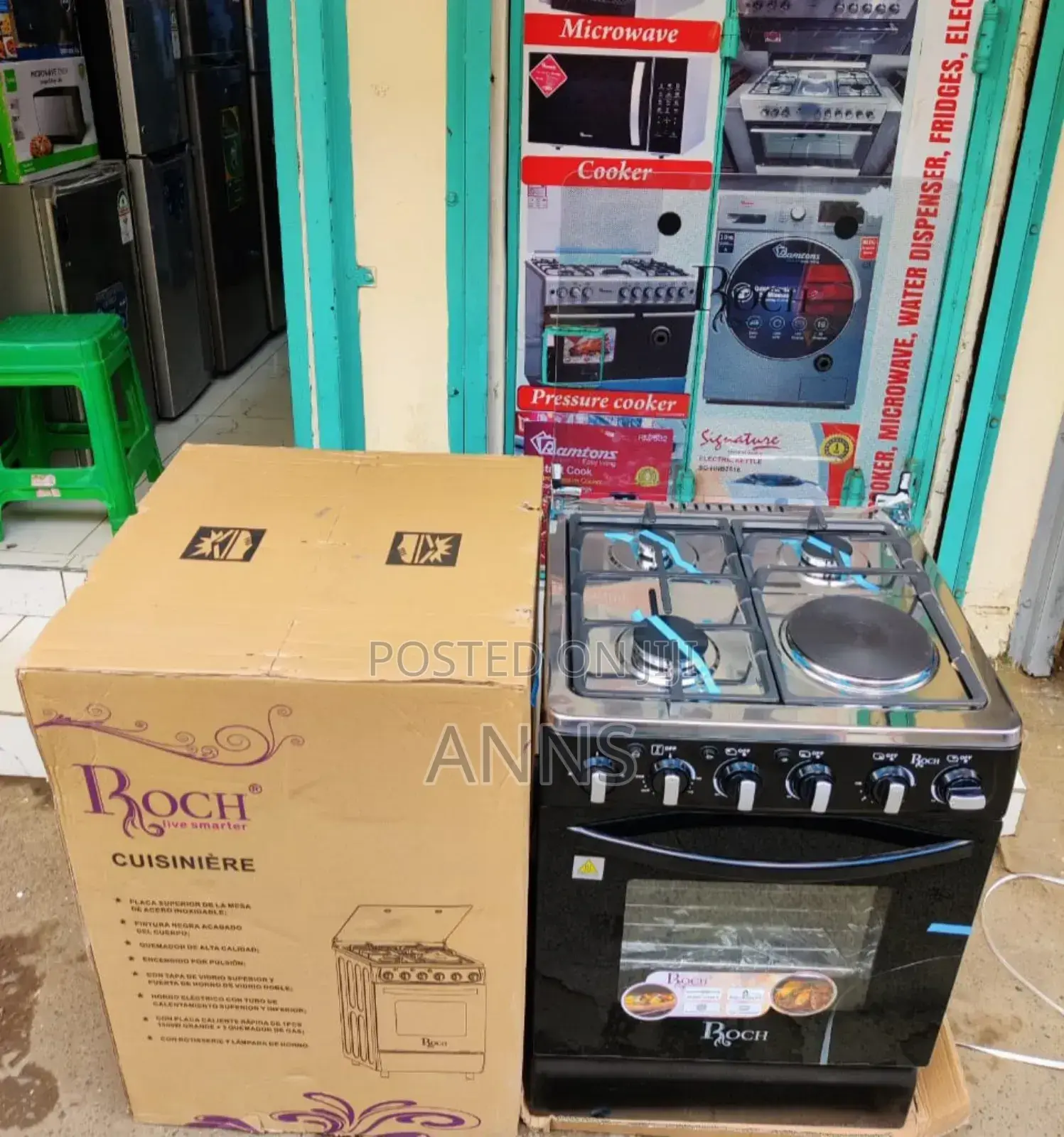 Roch Standing Cooker 60cmx60cm, 3gas+1plate Electric Oven, Jet Burners