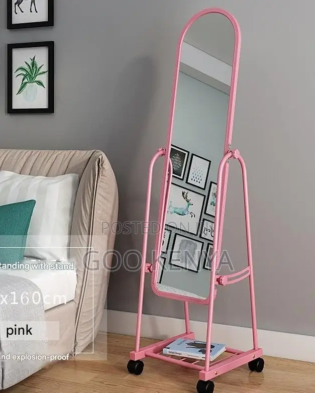 Home Mirror; Movable Dressing Mirror With Pu Framed Design