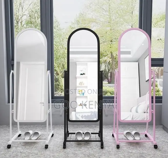 Home Mirror; Movable Dressing Mirror With Pu Framed Design