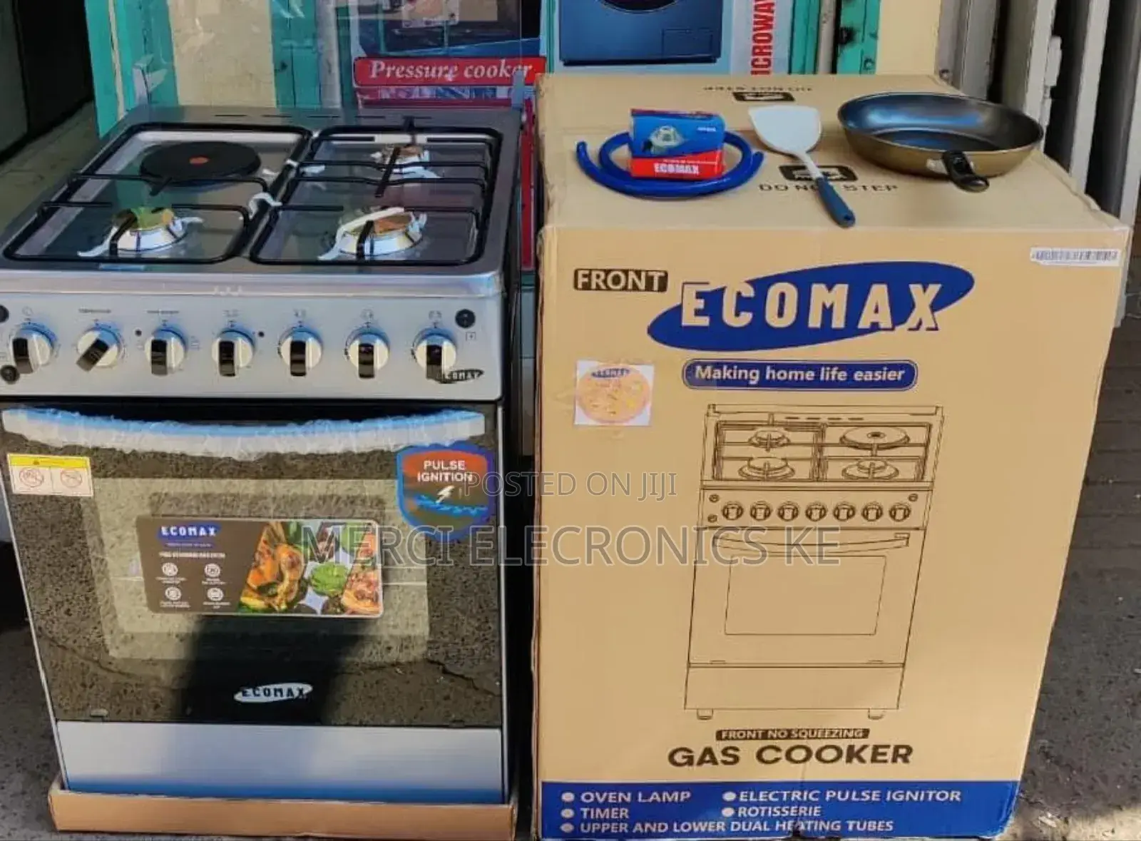 Ecomax Cooker 50x55cm 3 Gas Burners + 1 Hotplate Cooker