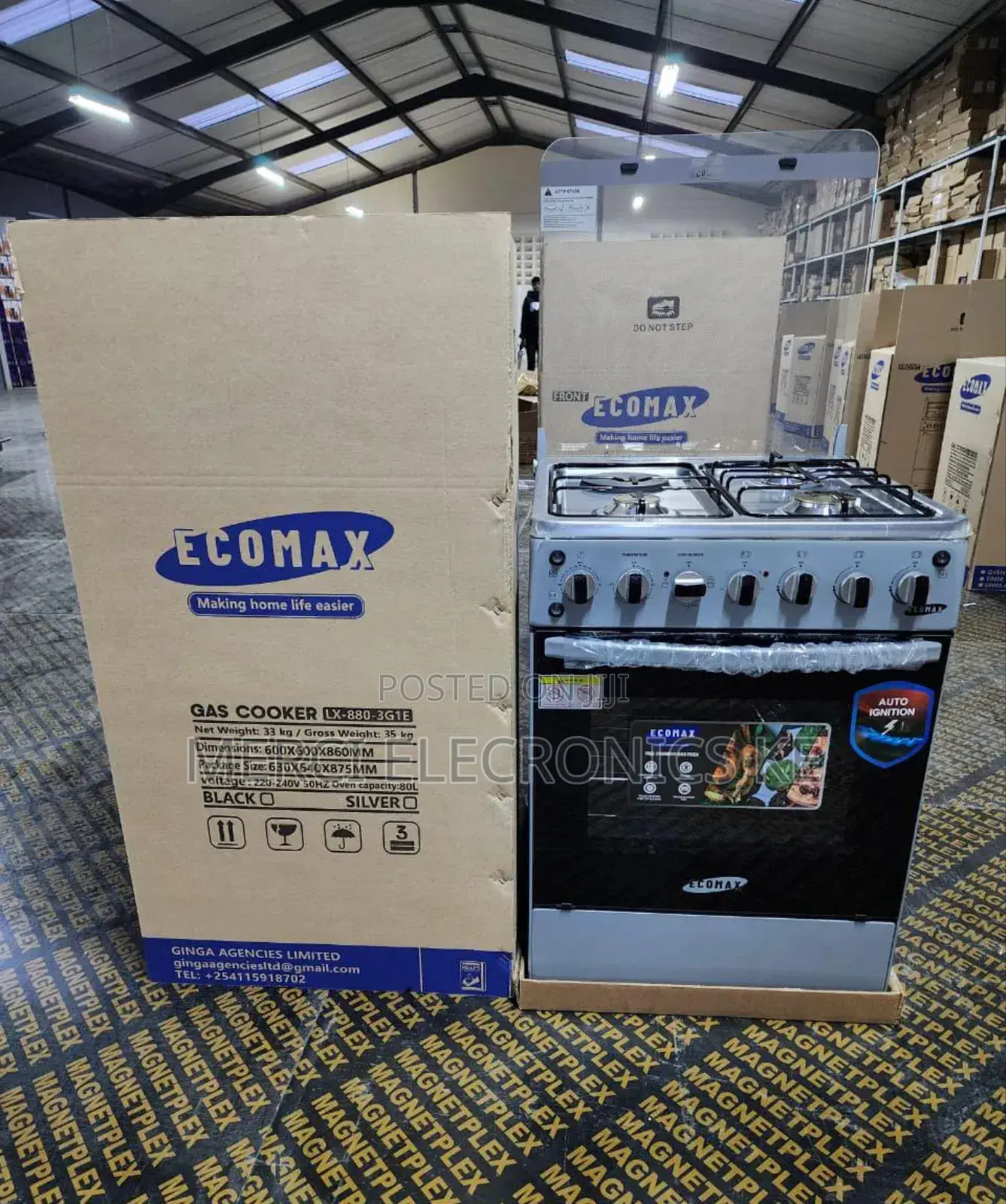 Ecomax Cooker 50x55cm 3 Gas Burners + 1 Hotplate Cooker