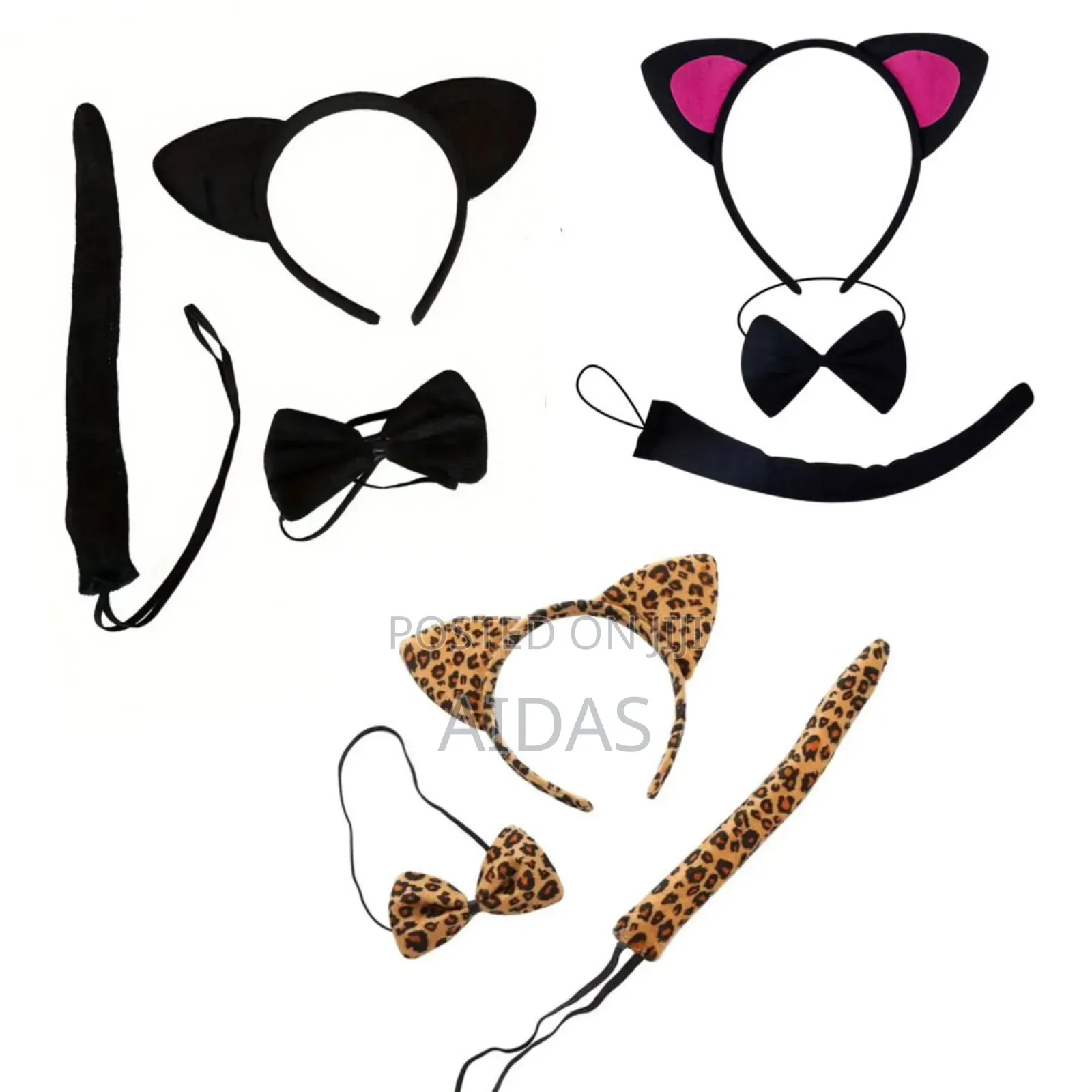Halloween Cat Headband Costume Set (Ears, Bowtie Tail)