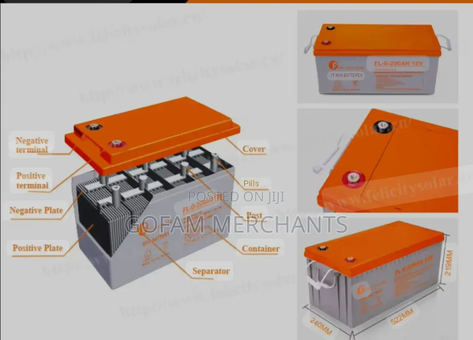 Felicity 200ah Gel Battery | 12v Gel Maintenance Free Solar Battery