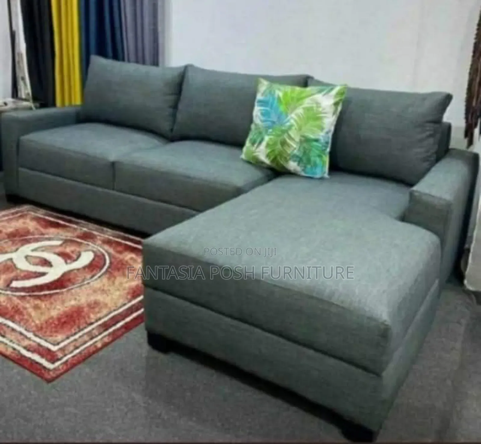 Grey Fabric L-Shaped Sectional Sofa - Payment on Delivery