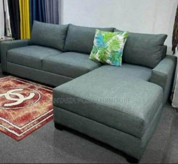Grey Fabric L-shaped Sectional Sofa - main view