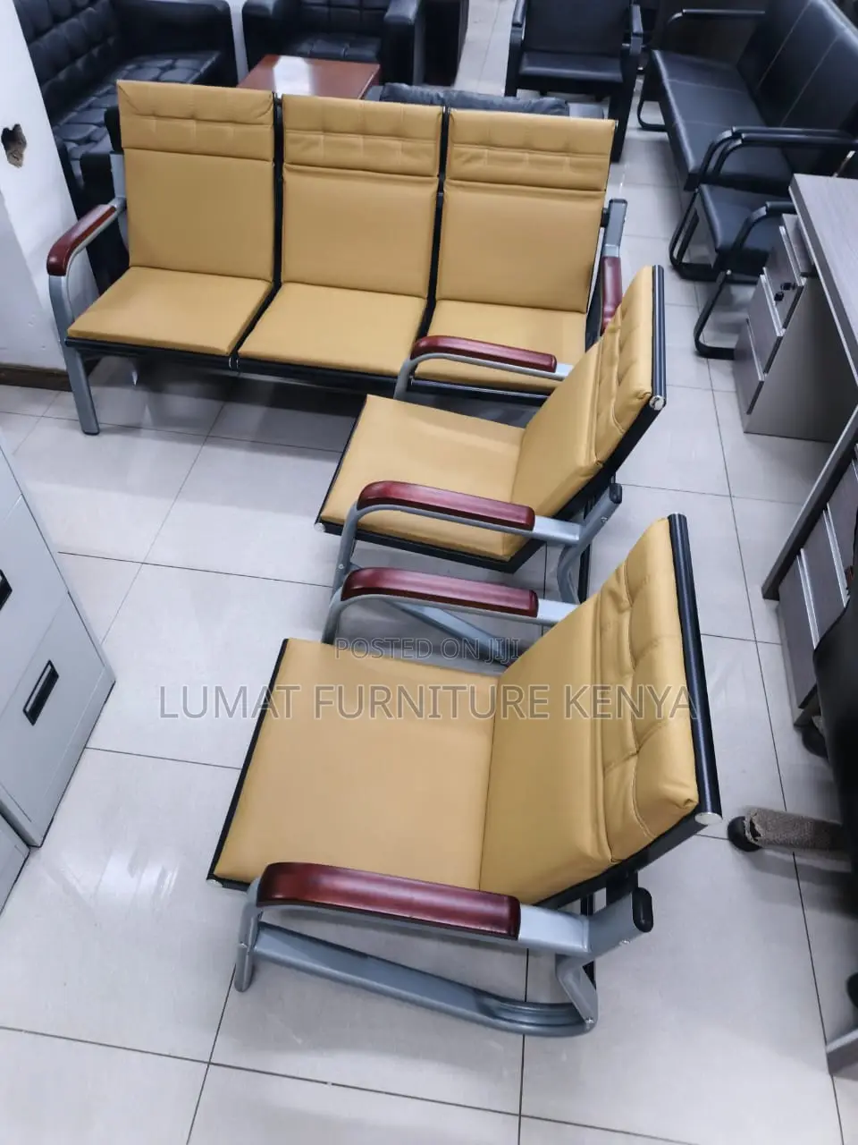 5 Seater Brown Mahogany Waiting Sofa