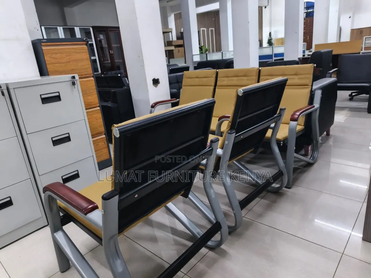 5 Seater Brown Mahogany Waiting Sofa