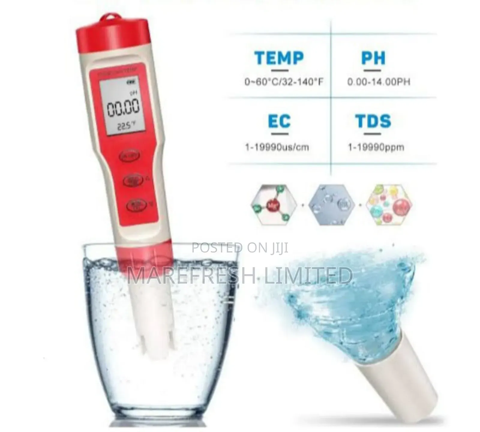 Digital Water Quality Tester 4 in 1 Ph,Tds,Ec,Temp