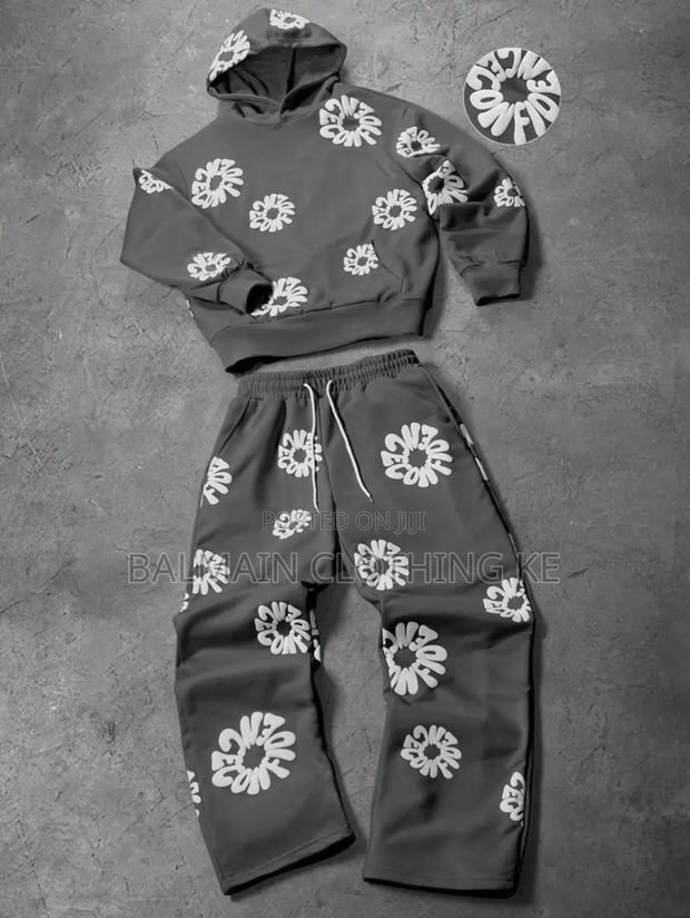 Mens Hooded Sweatshirt and Drawstring Wide Leg Pants Set