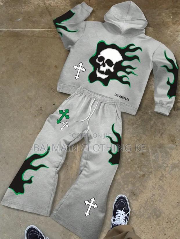 Mens Hooded Sweatshirt and Drawstring Wide Leg Pants Set - thumbnail 4