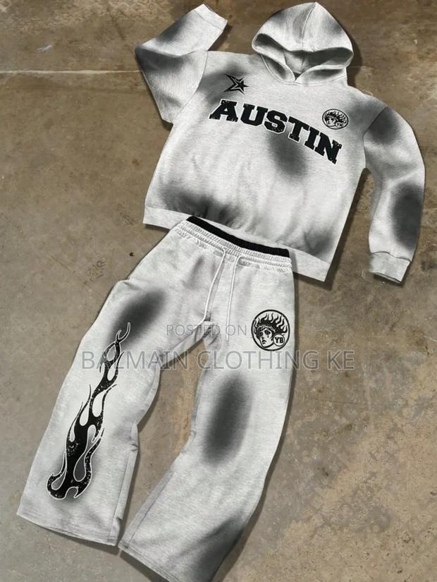 Mens Hooded Sweatshirt and Drawstring Wide Leg Pants Set - thumbnail 5