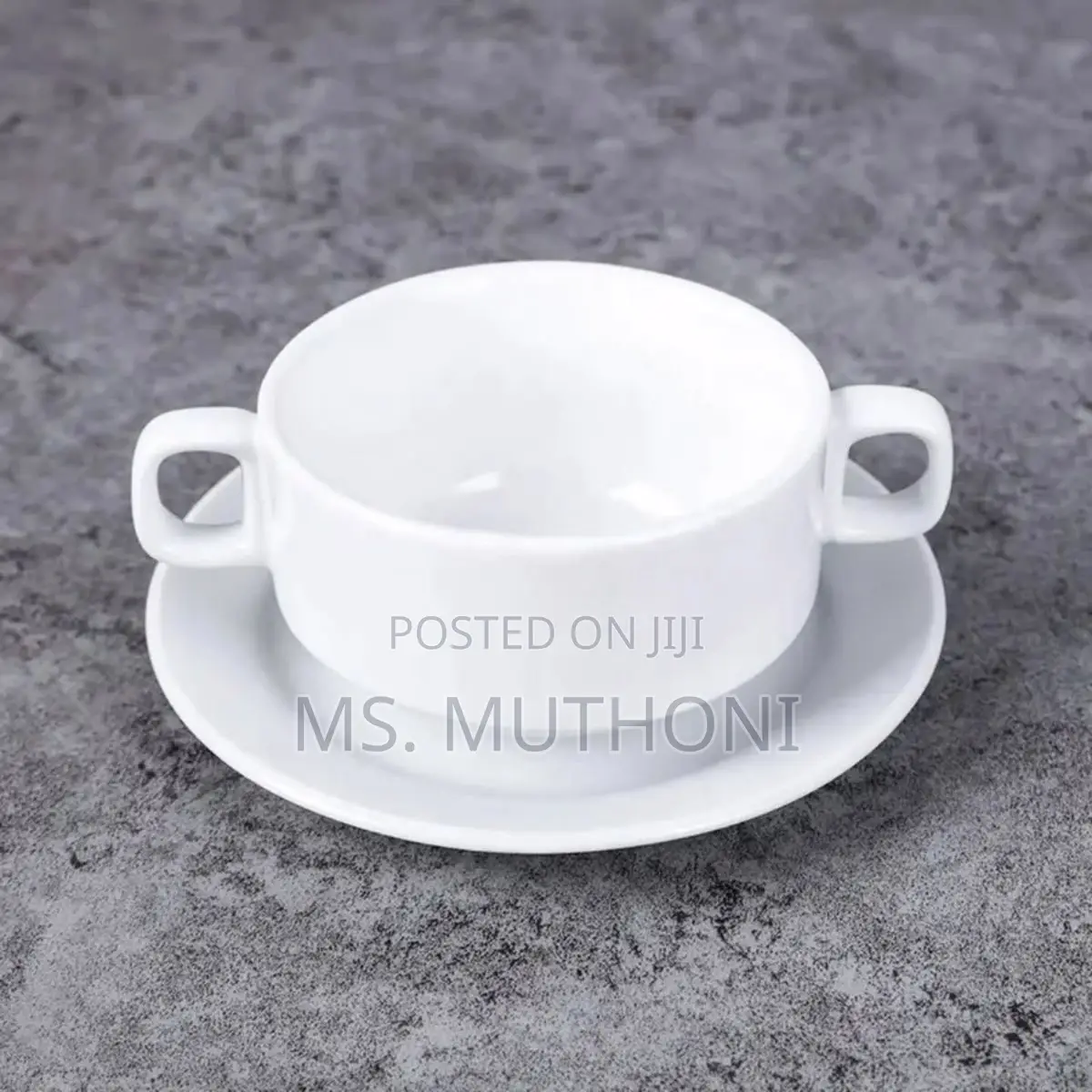 Set of 6pcs Ceramic Soup Bowl With 2 Handles and Saucer*