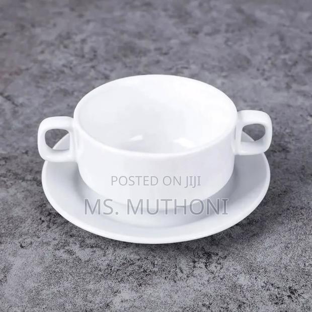 Set of 6pcs Ceramic Soup Bowl With 2 Handles and Saucer*