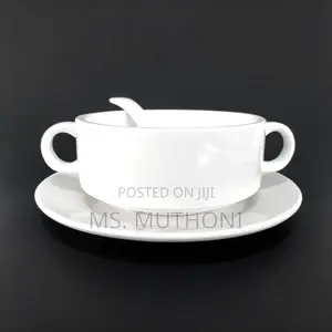 Set of 6pcs Ceramic Soup Bowl With 2 Handles and Saucer*