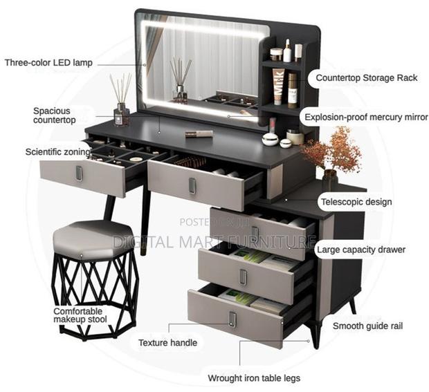 Dressing Table: Black Mirror Dressing Table for Beauty - thumbnail 3