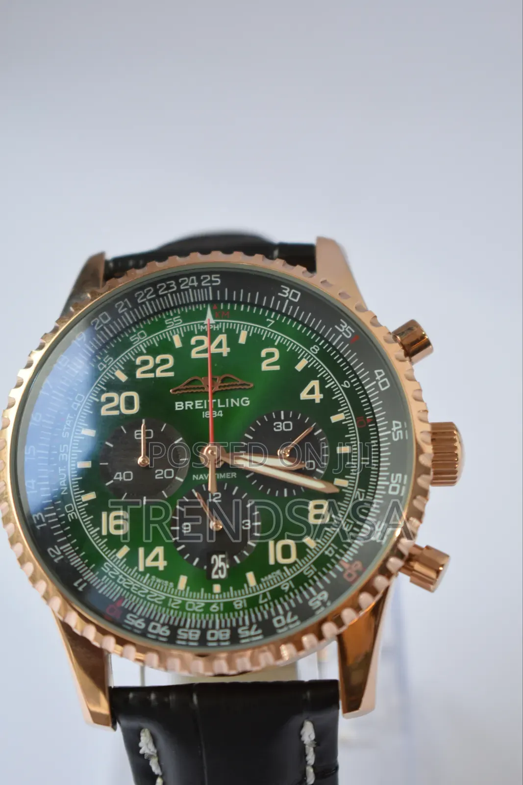 Breitling Navitimer Green Dial Rose Gold Black Leather