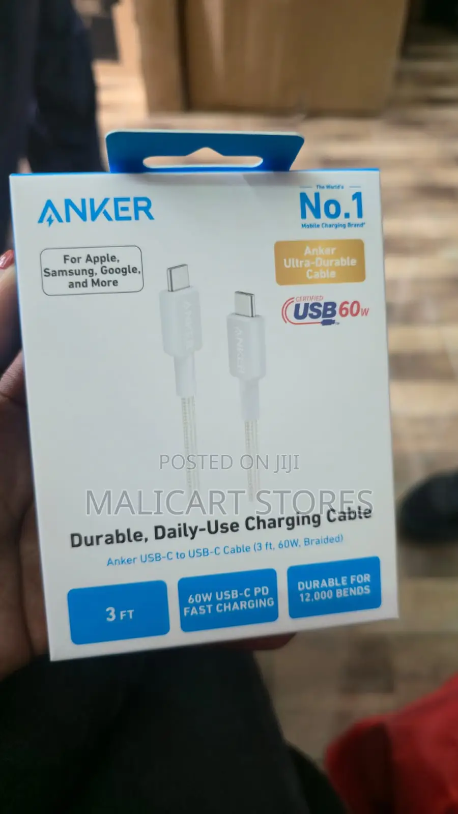 Anker 322 Usb-C to Usb-C Cable (3ft, 60w, Braided) White