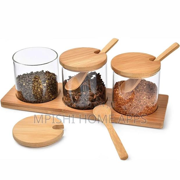 3 in 1 Glass Sugar Set With Bamboo Stand - thumbnail 2