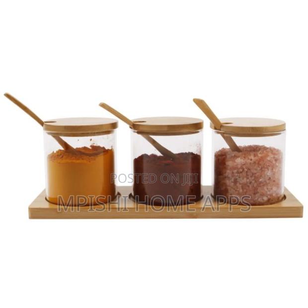 3 in 1 Glass Sugar Set With Bamboo Stand - thumbnail 3
