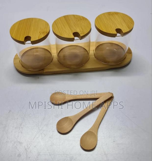 3 in 1 Glass Sugar Set With Bamboo Stand - thumbnail 4
