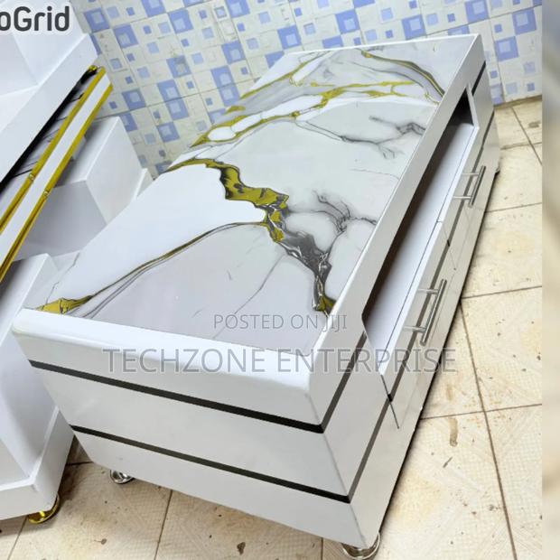 Executive White Coffee Table Quality With Marble Topping , - main view