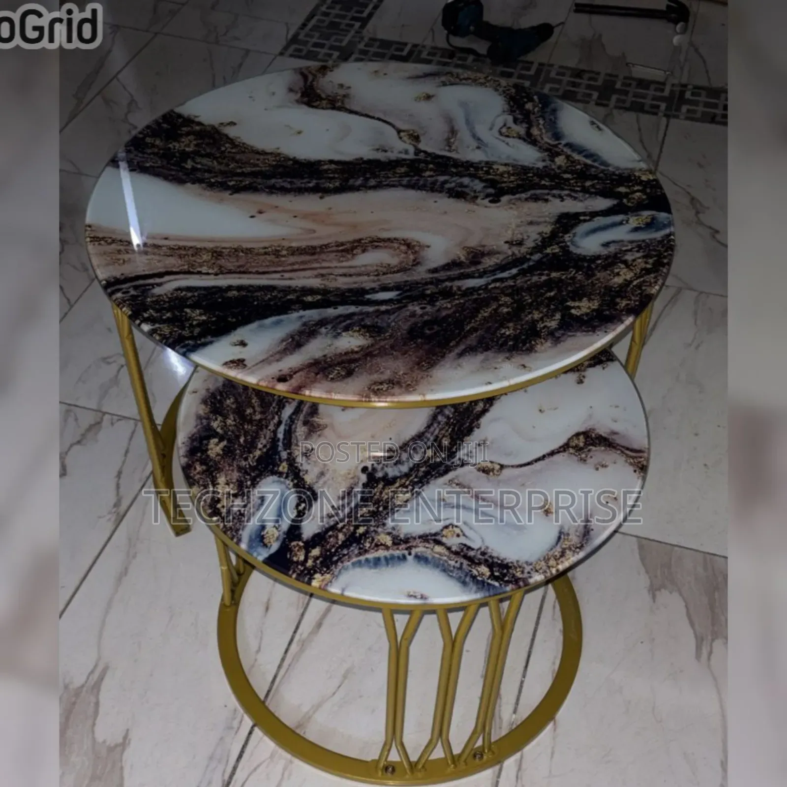 Modern Luxury 2in1 Pure Marble Nesting Tables With Black Drawings 