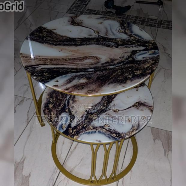 Modern Luxury 2in1 Pure Marble Nesting Tables With Black Drawings 