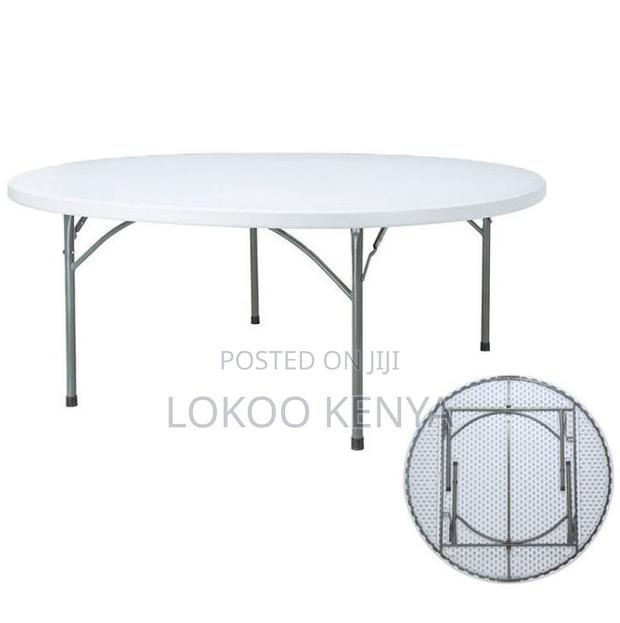 Dining Table; Large Round Folding Plastic Outdoor-Event Dining Table - thumbnail 4