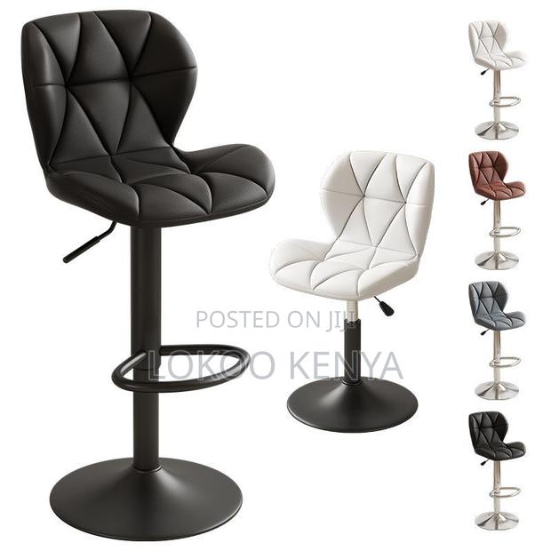 Stool; Leather Adjustable Barstool With a Casual Footrest for Kitchen - thumbnail 12