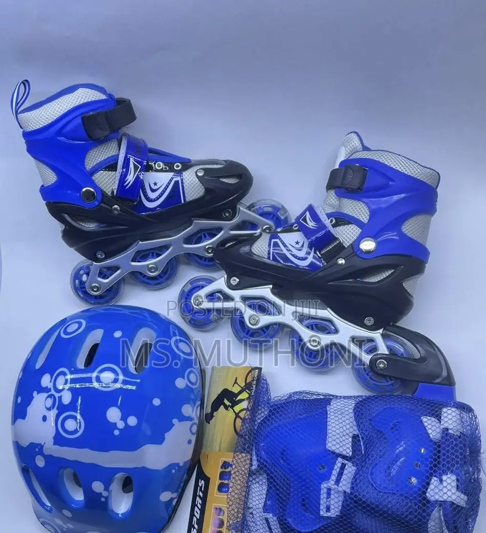 Adjustable Inline Skates Set With Helmet Protective Guards