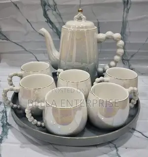 Fine Ceramic 8pc Rotating Tray Tea Set With 6 Cups and Kettle