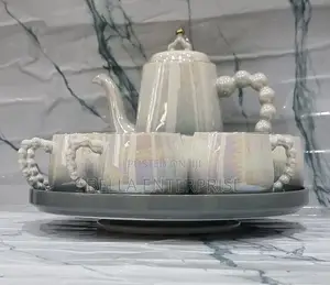 Fine Ceramic 8pc Rotating Tray Tea Set With 6 Cups and Kettle