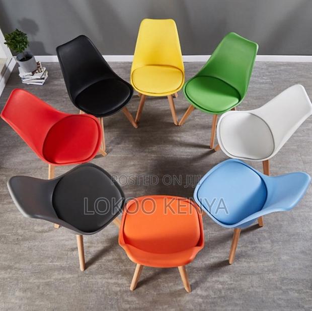 Dining Chair; Armless Leather Padded-Plastic Wooden Legs Dining Chair